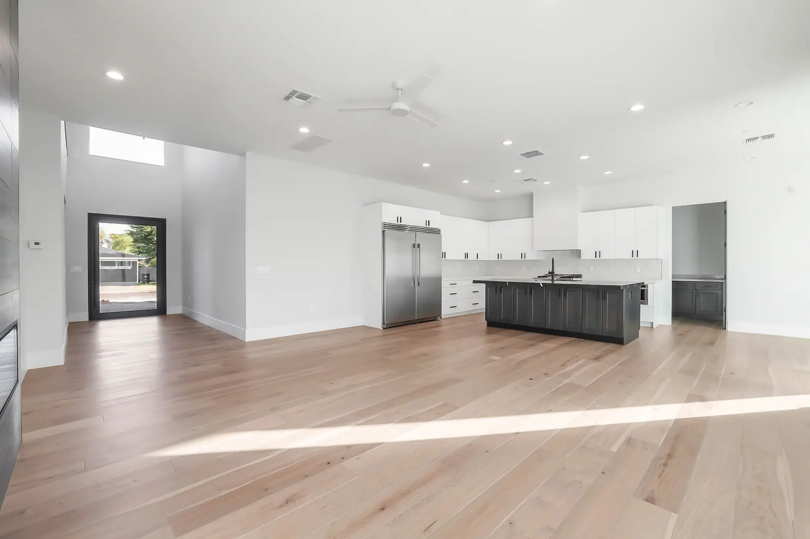 An open great room in a finished custom home