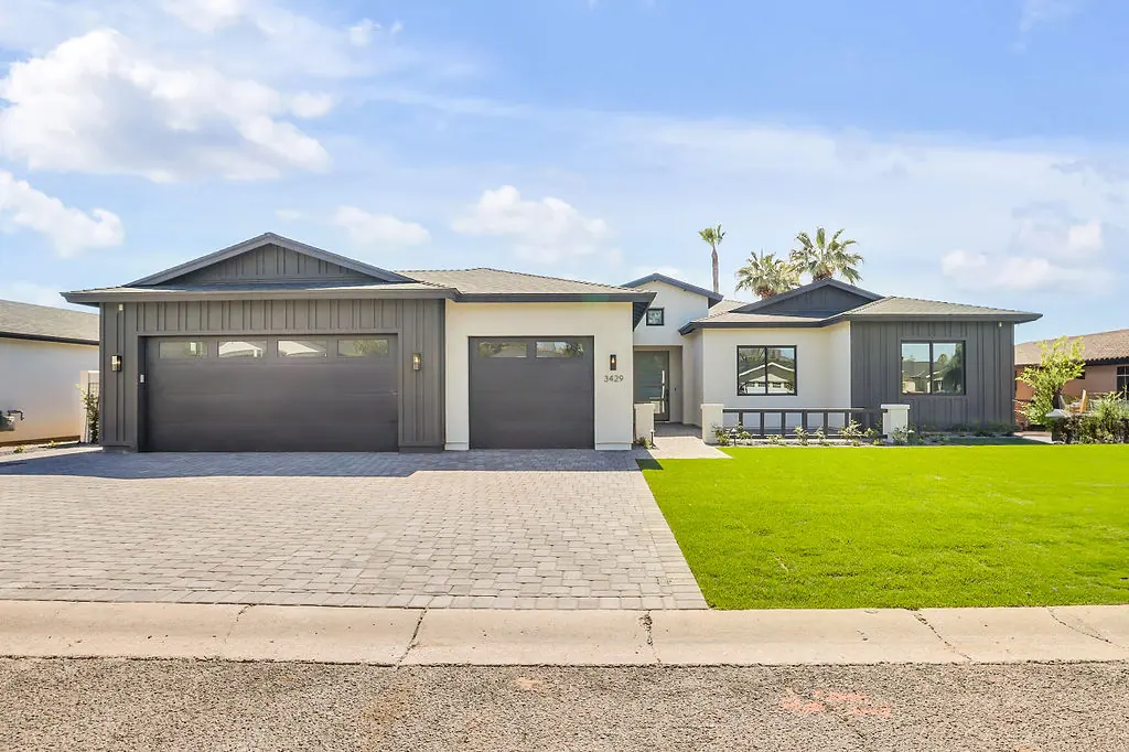 Modern single-story custom home with a double garage